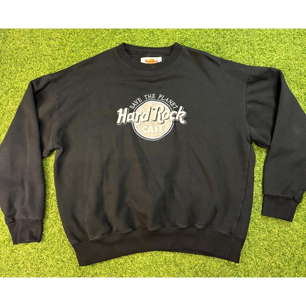 Vintage Hard Rock Cafe Sweatshirt Men XL Embroidered Save The Planet Logo Cotton